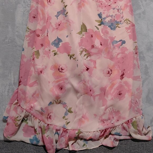 NWT Taylor Pink Chiffon Flutter Sleeve Faux Wrap Assymetrical Maxi Dress Size 8 - Picture 2 of 16